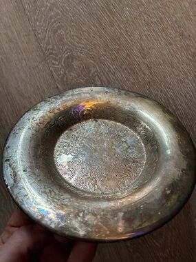 Silver-Tone Decorative Serving Bowl - Rustic Metallic Finish